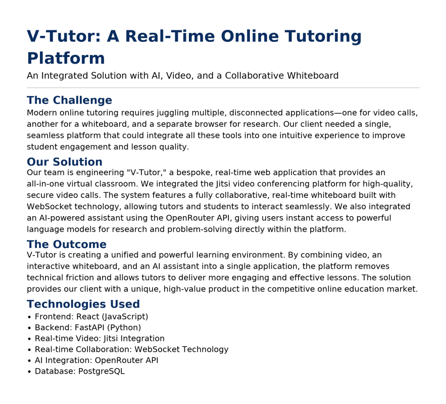 V-Tutor Online Tutoring Platform